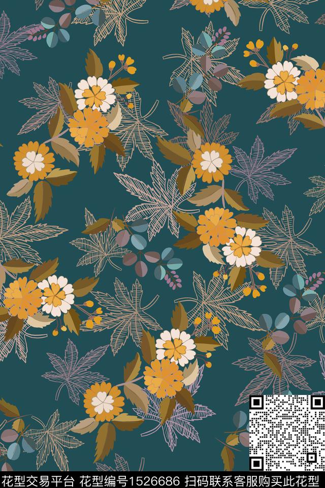 花卉香云纱真丝数码印花华亿平台下载（图片编号: 1526686） - 瓦栏（Walan）