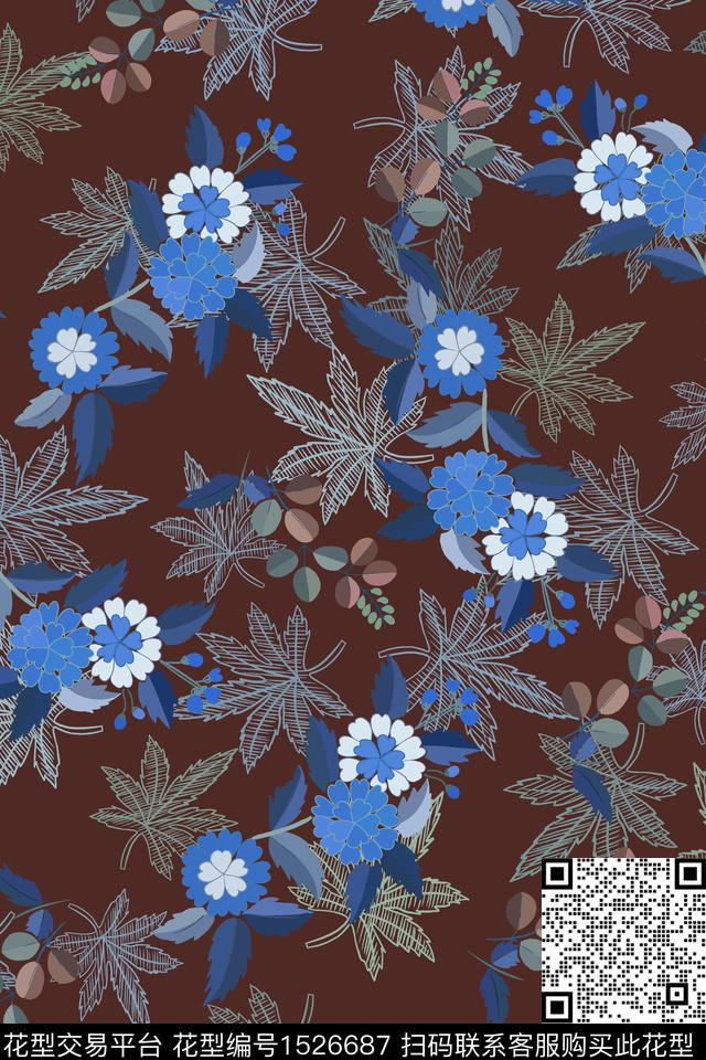 花卉大牌风香云纱数码印花华亿平台下载（图片编号: 1526687） - 瓦栏（Walan）