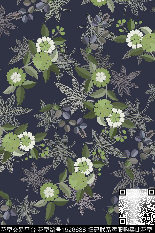 花卉大牌风香云纱数码印花华亿平台下载（图片编号: 1526688） - 瓦栏（Walan）