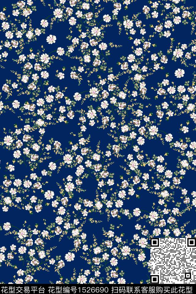 花卉满版散花小清新数码印花华亿平台下载（图片编号: 1526690） - 瓦栏（Walan）