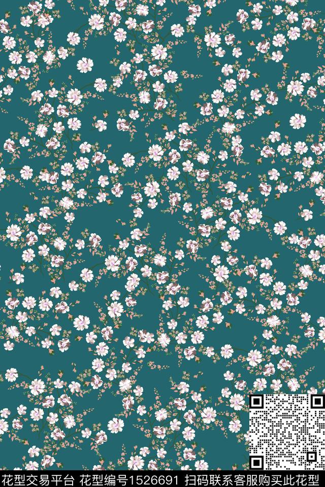 花卉满版散花小清新数码印花华亿平台下载（图片编号: 1526691） - 瓦栏（Walan）