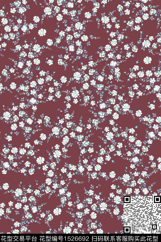 花卉满版散花小清新数码印花华亿平台下载（图片编号: 1526692） - 瓦栏（Walan）