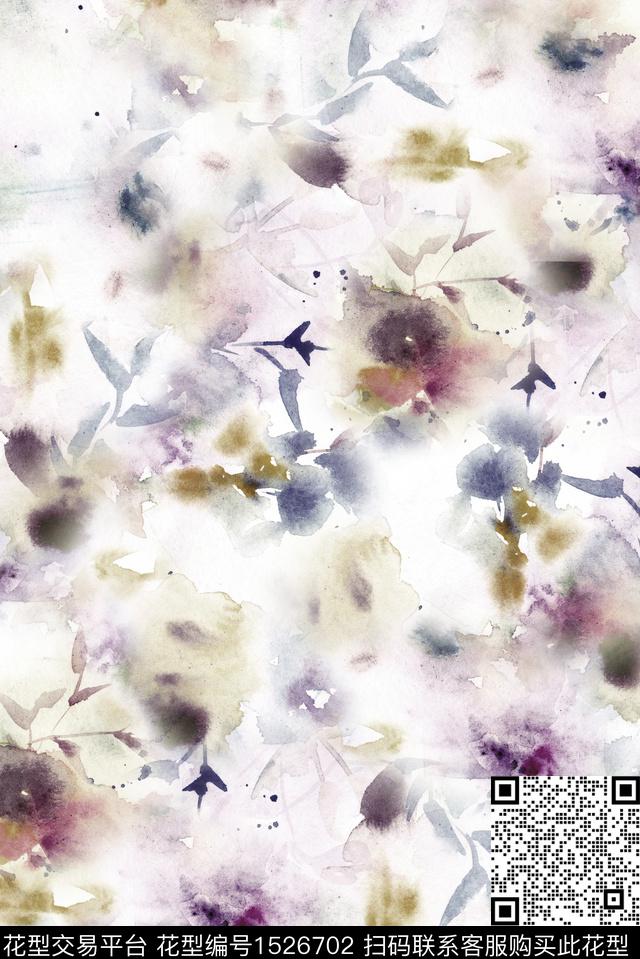 水彩手绘棉麻数码印花华亿平台下载（图片编号: 1526702） - 瓦栏（Walan）