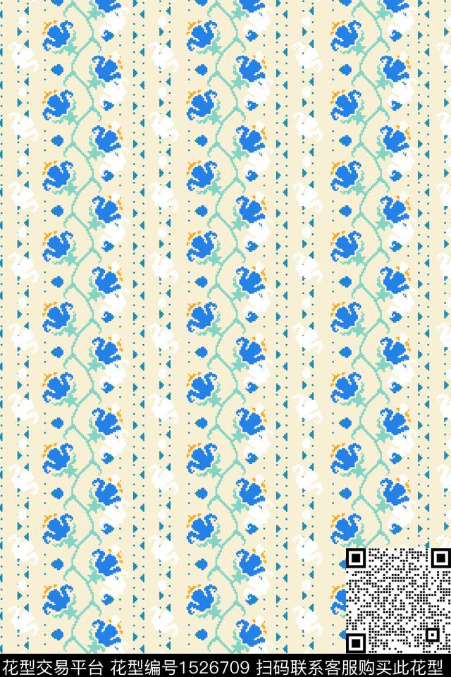 小清新混合拼接条纹数码印花华亿平台下载（图片编号: 1526709） - 瓦栏（Walan）