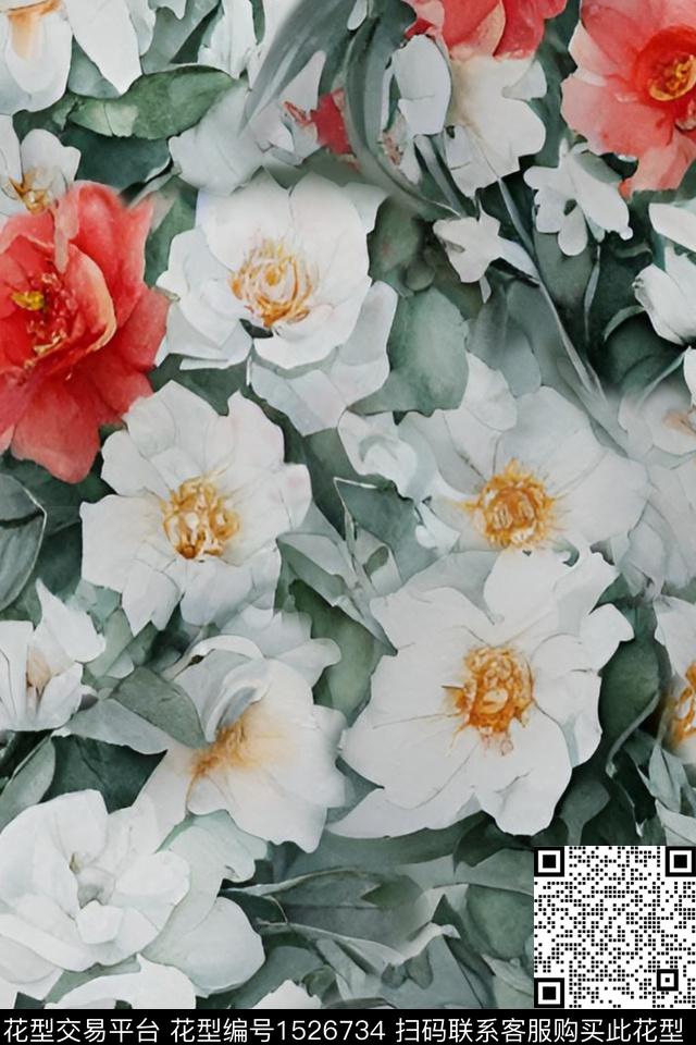 连衣裙水彩花卉真丝数码印花华亿平台下载（图片编号: 1526734） - 瓦栏（Walan）