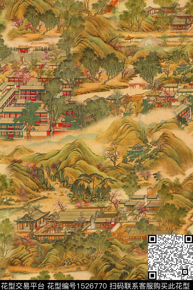 旗袍建筑香云纱数码印花华亿平台下载（图片编号: 1526770） - 瓦栏（Walan）