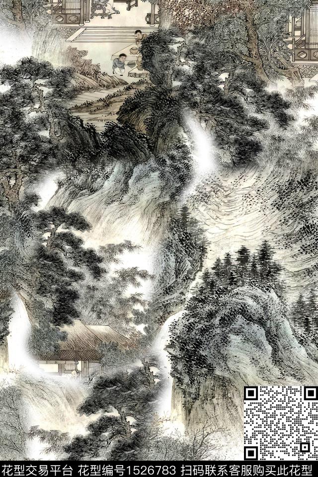 山水中老年国画数码印花华亿平台下载（图片编号: 1526783） - 瓦栏（Walan）