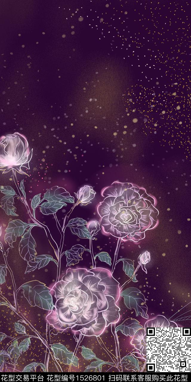 香云纱中国风女装定位花数码印花华亿平台下载（图片编号: 1526801） - 瓦栏（Walan）