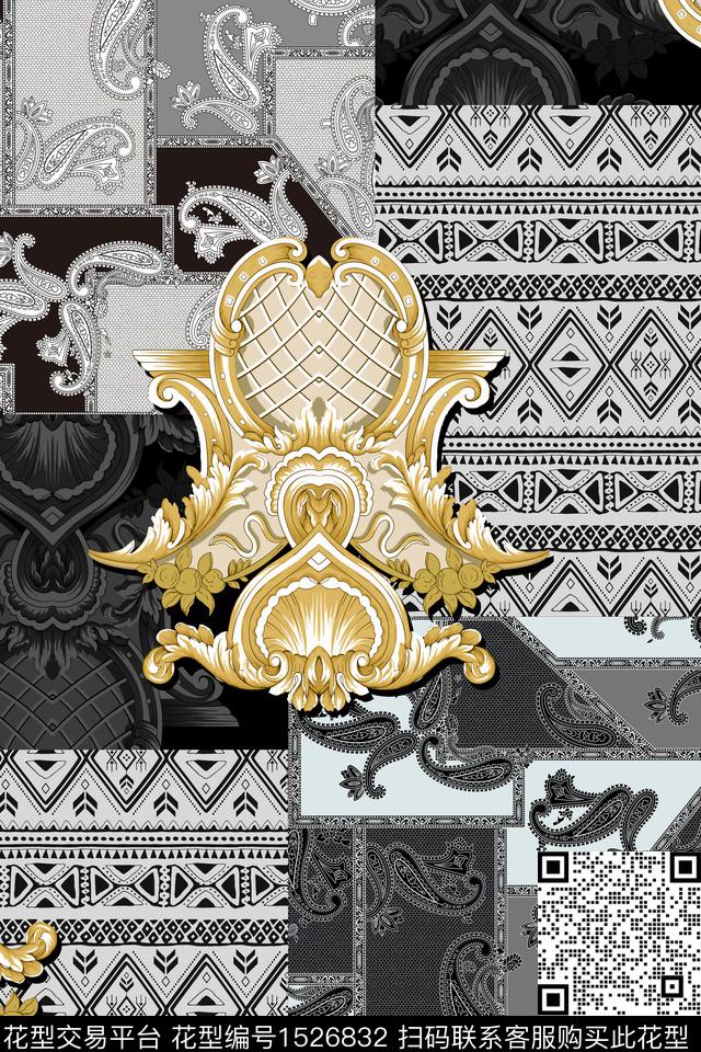 欧式花卉男装宫廷风华亿平台数码印花华亿平台下载（图片编号: 1526832） - 瓦栏（Walan）