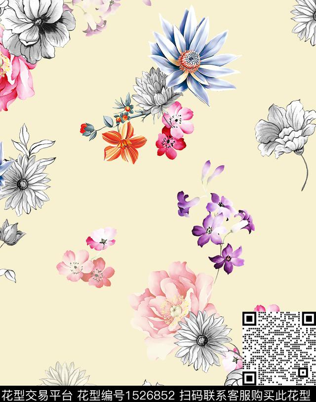 花卉女装连衣裙数码印花华亿平台下载（图片编号: 1526852） - 瓦栏（Walan）