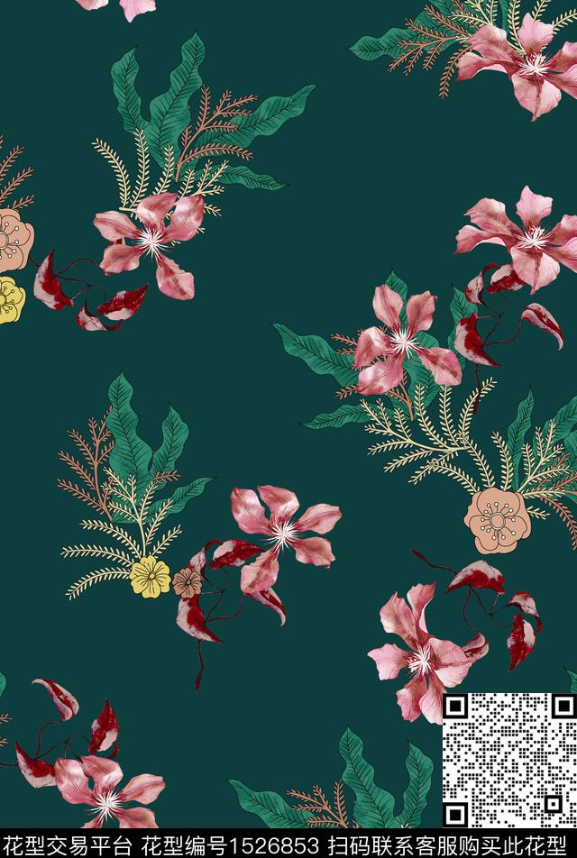 花卉女装连衣裙数码印花华亿平台下载（图片编号: 1526853） - 瓦栏（Walan）