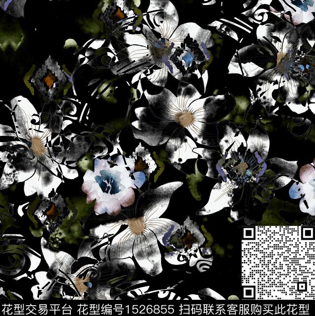 花卉女装连衣裙数码印花华亿平台下载（图片编号: 1526855） - 瓦栏（Walan）