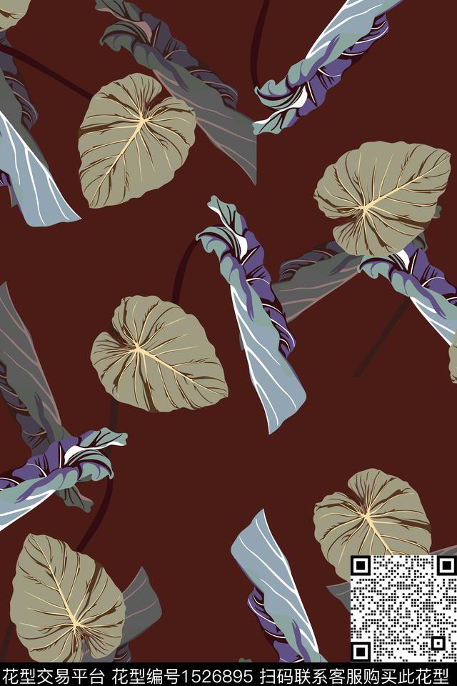 旗袍中国风绿植树叶数码印花华亿平台下载（图片编号: 1526895） - 瓦栏（Walan）