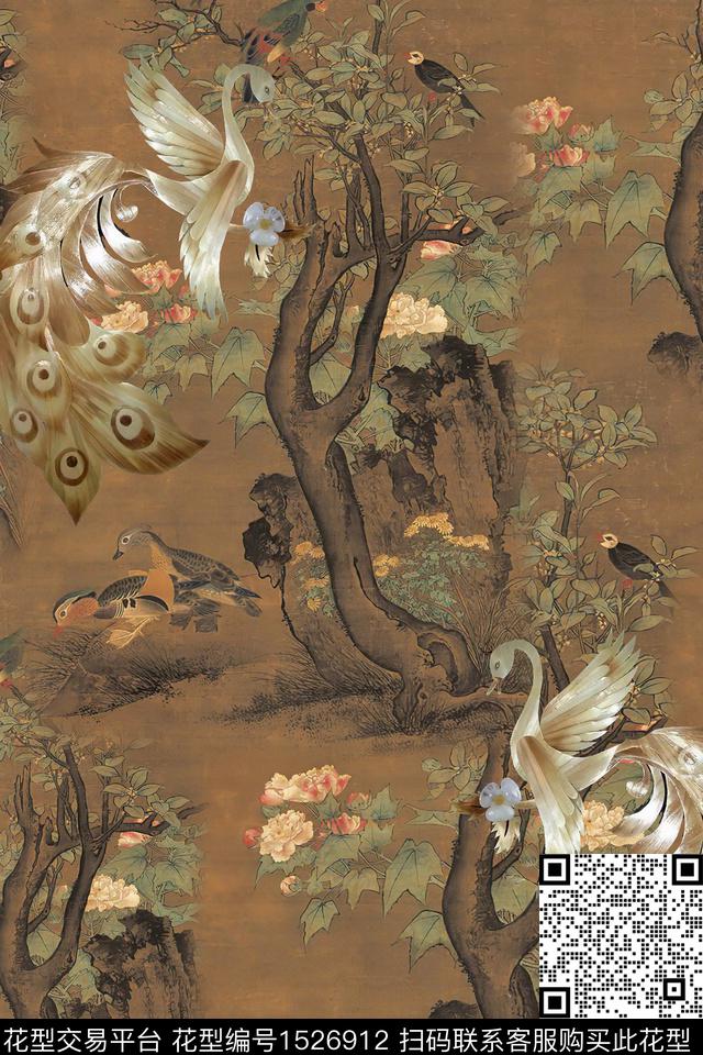 香云纱中老年中国风数码印花华亿平台下载（图片编号: 1526912） - 瓦栏（Walan）