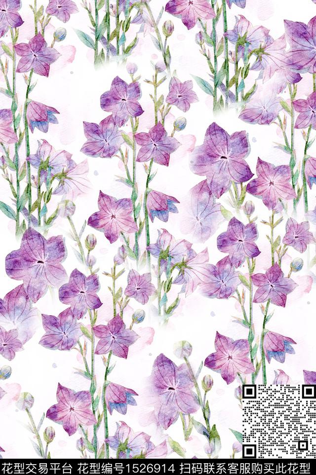 时尚小清新花卉数码印花华亿平台下载（图片编号: 1526914） - 瓦栏（Walan）