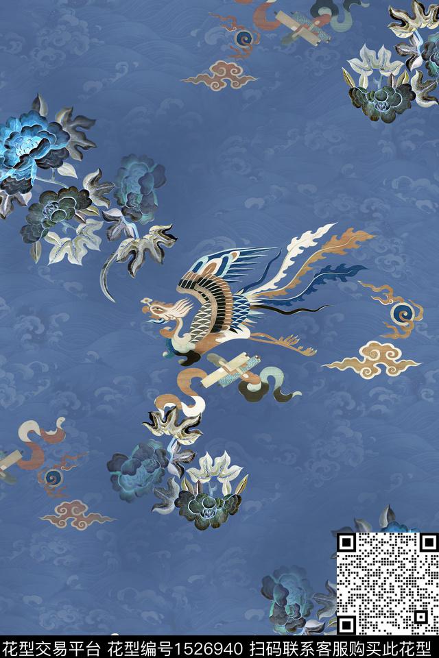 凤凰香云纱中国风数码印花华亿平台下载（图片编号: 1526940） - 瓦栏（Walan）