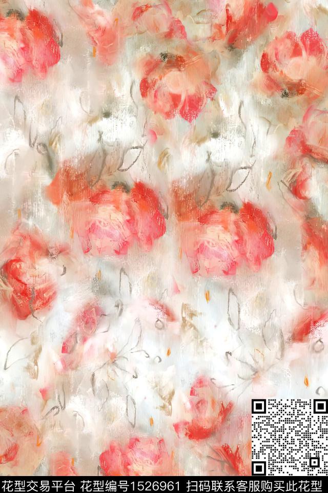 花卉油画抽象数码印花华亿平台下载（图片编号: 1526961） - 瓦栏（Walan）