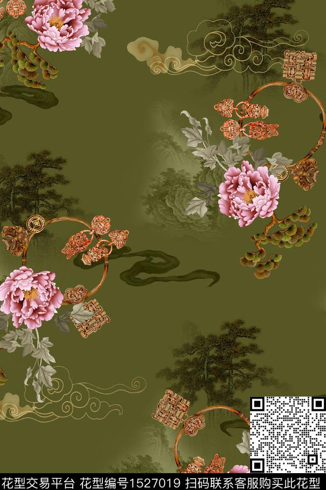 牡丹旗袍花卉数码印花华亿平台下载（图片编号: 1527019） - 瓦栏（Walan）