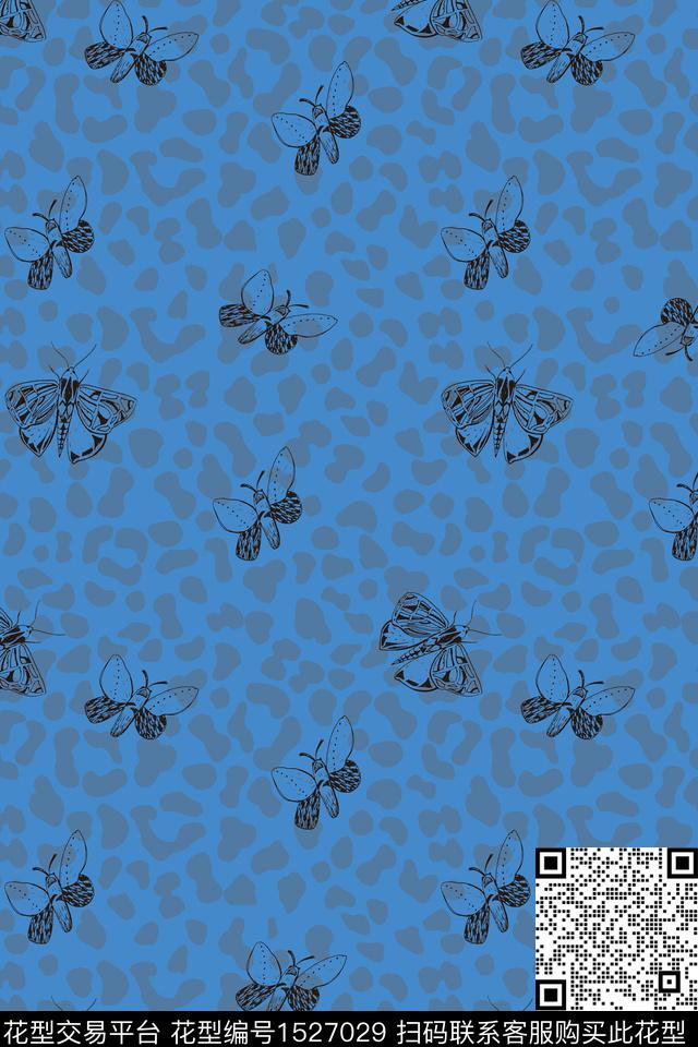 男装昆虫蓝色数码印花华亿平台下载（图片编号: 1527029） - 瓦栏（Walan）
