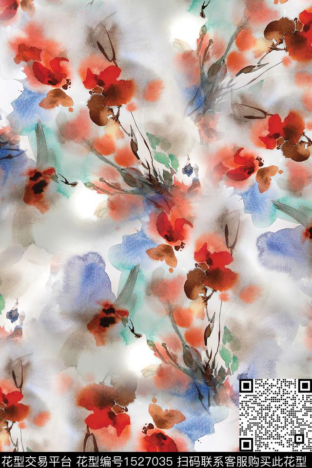 时尚花卉水彩数码印花华亿平台下载（图片编号: 1527035） - 瓦栏（Walan）