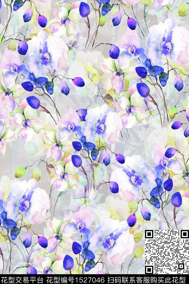 大花花卉绿植树叶数码印花华亿平台下载（图片编号: 1527046） - 瓦栏（Walan）