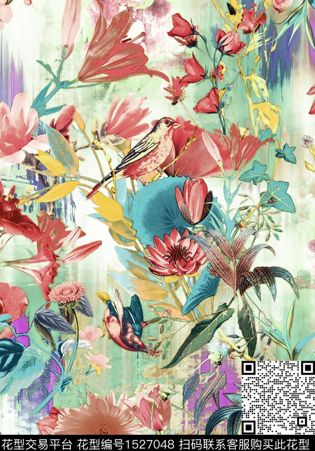 彩底花卉大花花卉数码印花华亿平台下载（图片编号: 1527048） - 瓦栏（Walan）