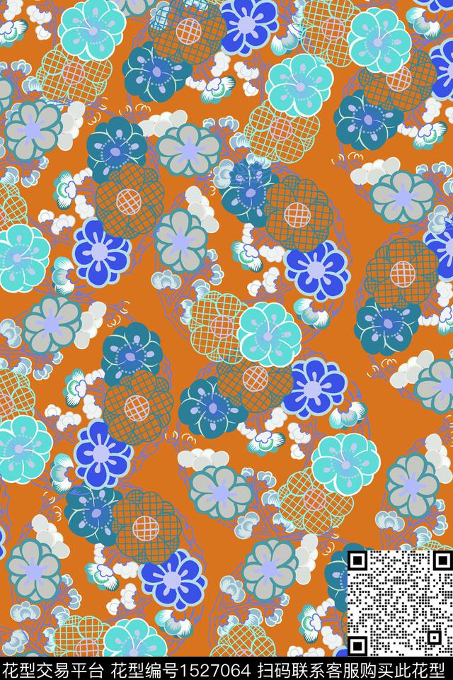 花卉大牌风定位花数码印花华亿平台下载（图片编号: 1527064） - 瓦栏（Walan）