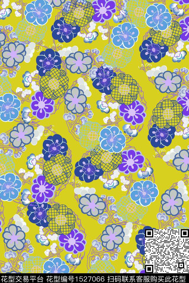 花卉大牌风定位花数码印花华亿平台下载（图片编号: 1527066） - 瓦栏（Walan）