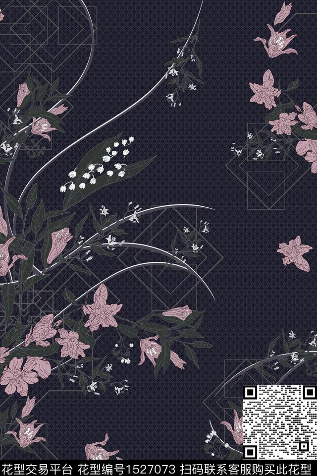 几何手绘花卉东南亚数码印花华亿平台下载（图片编号: 1527073） - 瓦栏（Walan）