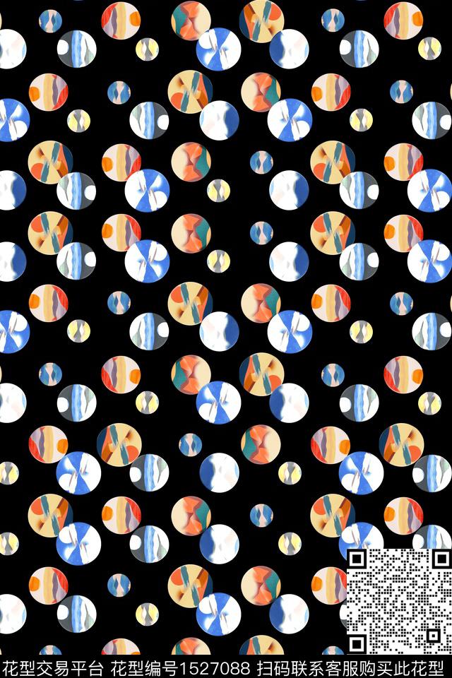 黑底几何圆形数码印花华亿平台下载（图片编号: 1527088） - 瓦栏（Walan）