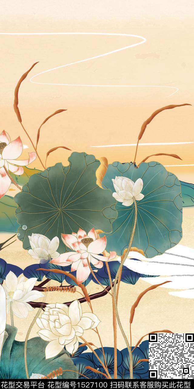 花卉香云纱中国风数码印花华亿平台下载（图片编号: 1527100） - 瓦栏（Walan）