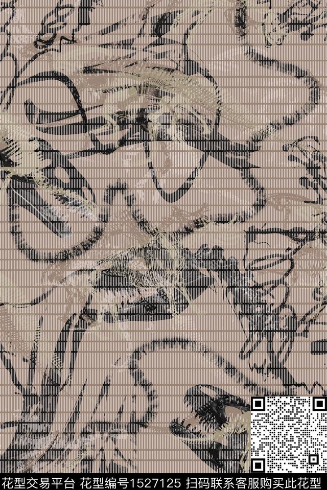 抽象线条恐龙数码印花华亿平台下载（图片编号: 1527125） - 瓦栏（Walan）