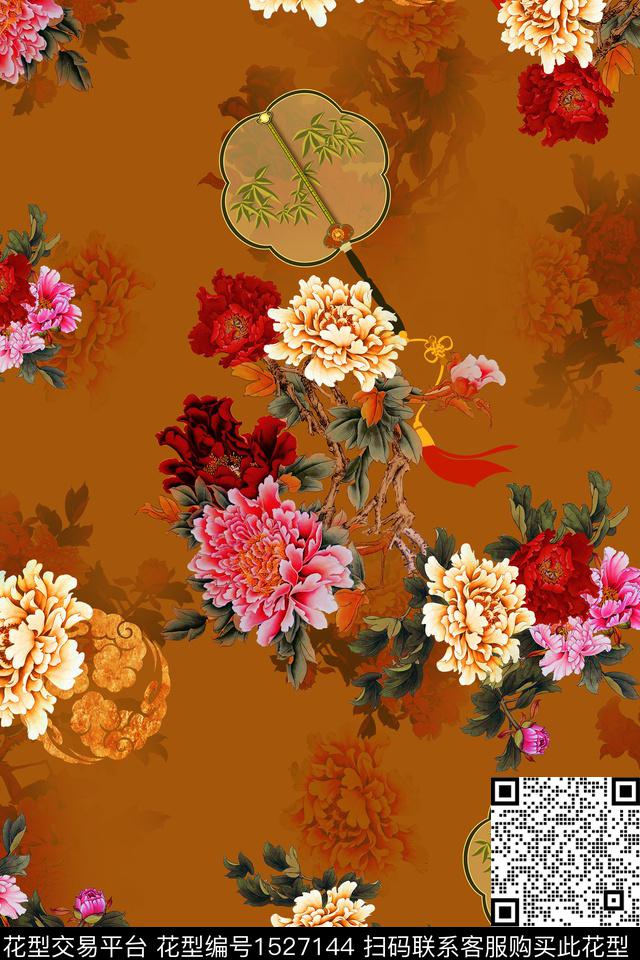 旗袍牡丹花卉数码印花华亿平台下载（图片编号: 1527144） - 瓦栏（Walan）