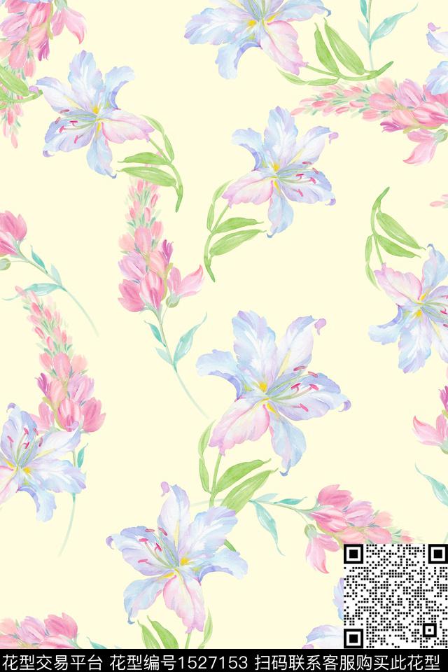 水彩花卉水彩小清新数码印花华亿平台下载（图片编号: 1527153） - 瓦栏（Walan）