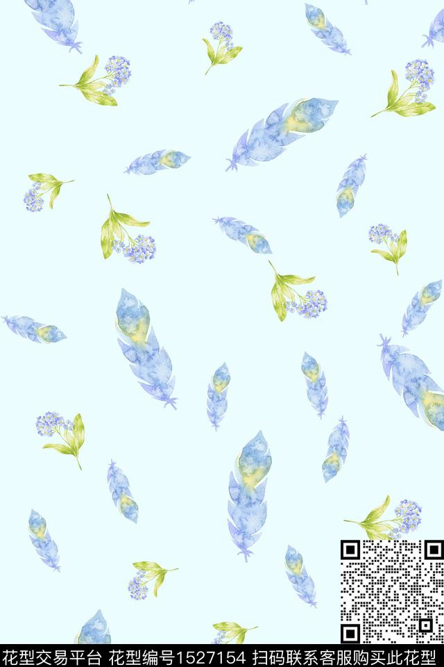 羽毛水彩花卉水彩数码印花华亿平台下载（图片编号: 1527154） - 瓦栏（Walan）