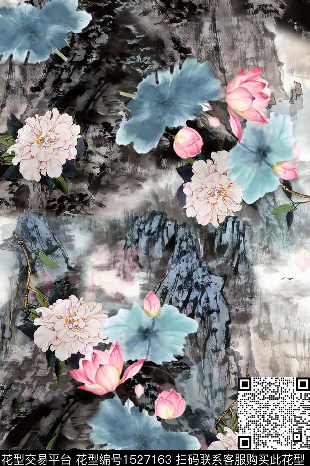 花卉中老年旗袍数码印花华亿平台下载（图片编号: 1527163） - 瓦栏（Walan）