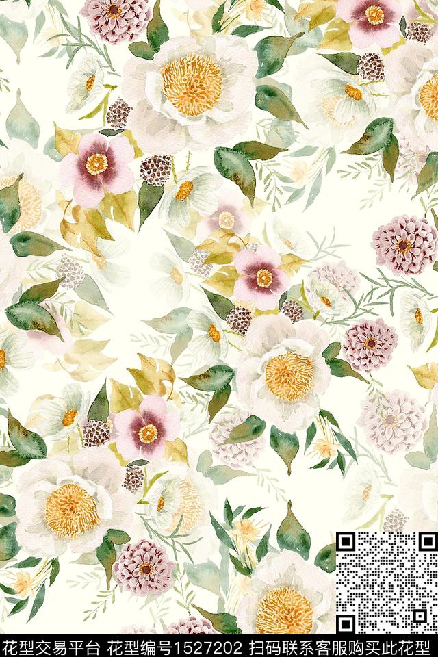 时尚小清新花卉数码印花华亿平台下载（图片编号: 1527202） - 瓦栏（Walan）
