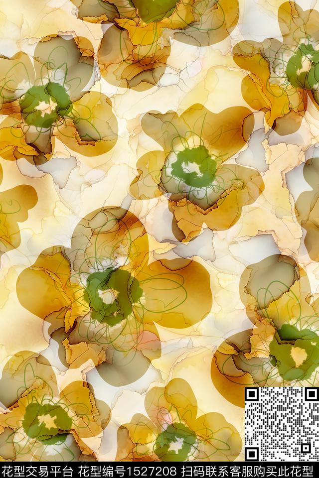 肌理抽象花卉真丝数码印花华亿平台下载（图片编号: 1527208） - 瓦栏（Walan）