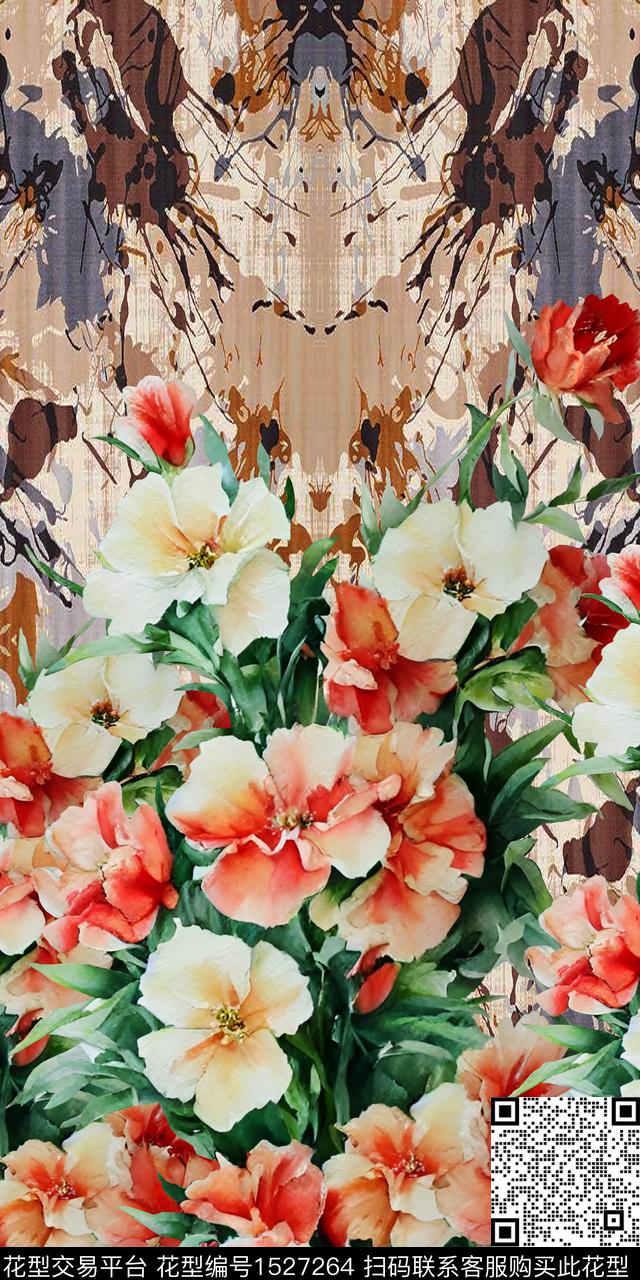 水彩花卉朦胧花卉真丝数码印花华亿平台下载（图片编号: 1527264） - 瓦栏（Walan）