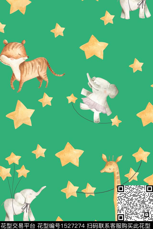 卡通星星小象数码印花华亿平台下载（图片编号: 1527274） - 瓦栏（Walan）