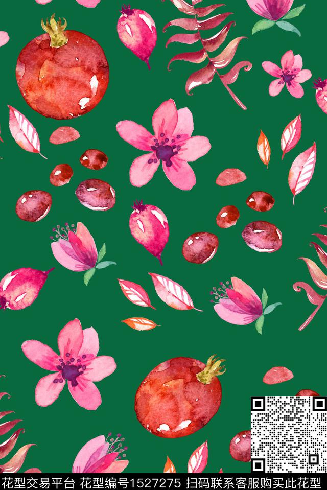 花卉水彩绿植树叶数码印花华亿平台下载（图片编号: 1527275） - 瓦栏（Walan）