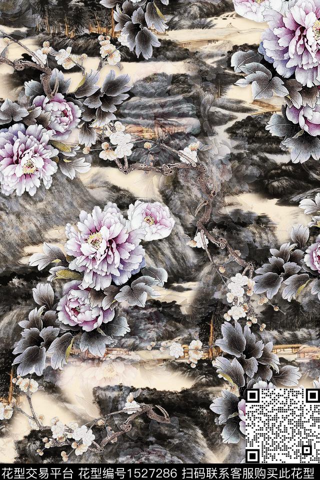 花卉中老年旗袍数码印花华亿平台下载（图片编号: 1527286） - 瓦栏（Walan）