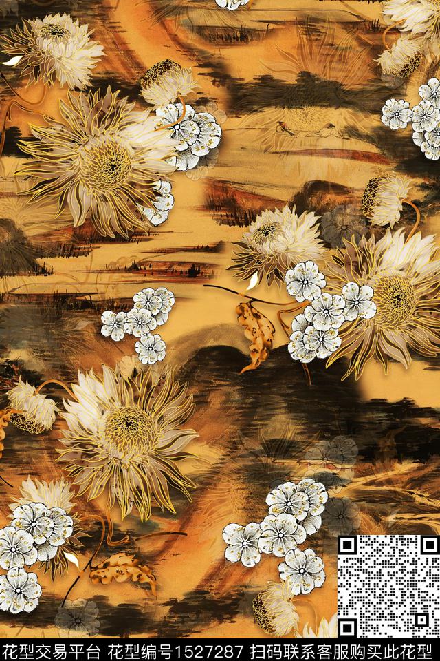 中国风中老年旗袍香云纱数码印花华亿平台下载（图片编号: 1527287） - 瓦栏（Walan）