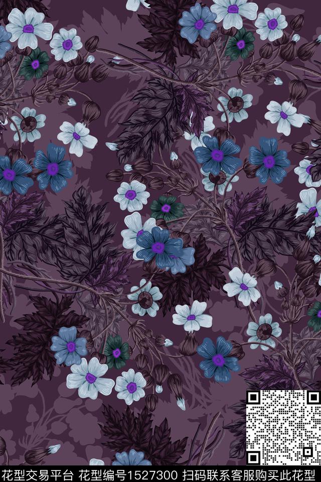 花卉大牌风香云纱数码印花华亿平台下载（图片编号: 1527300） - 瓦栏（Walan）