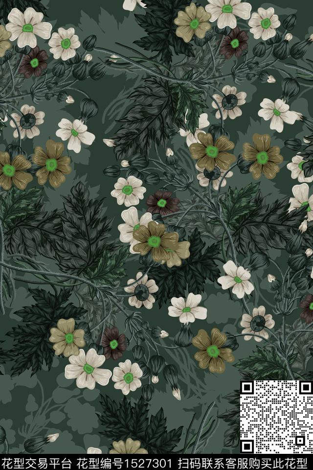 花卉大牌风香云纱数码印花华亿平台下载（图片编号: 1527301） - 瓦栏（Walan）