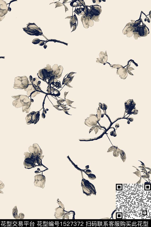 花卉手绘花卉清爽底花卉数码印花华亿平台下载（图片编号: 1527372） - 瓦栏（Walan）