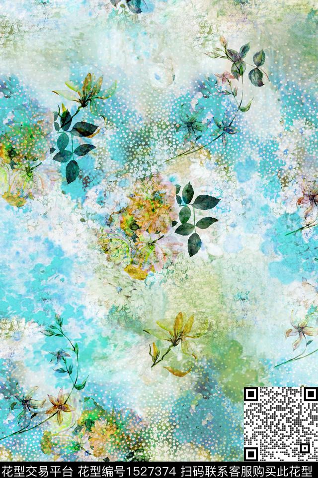 时尚抽象花卉真丝数码印花华亿平台下载（图片编号: 1527374） - 瓦栏（Walan）