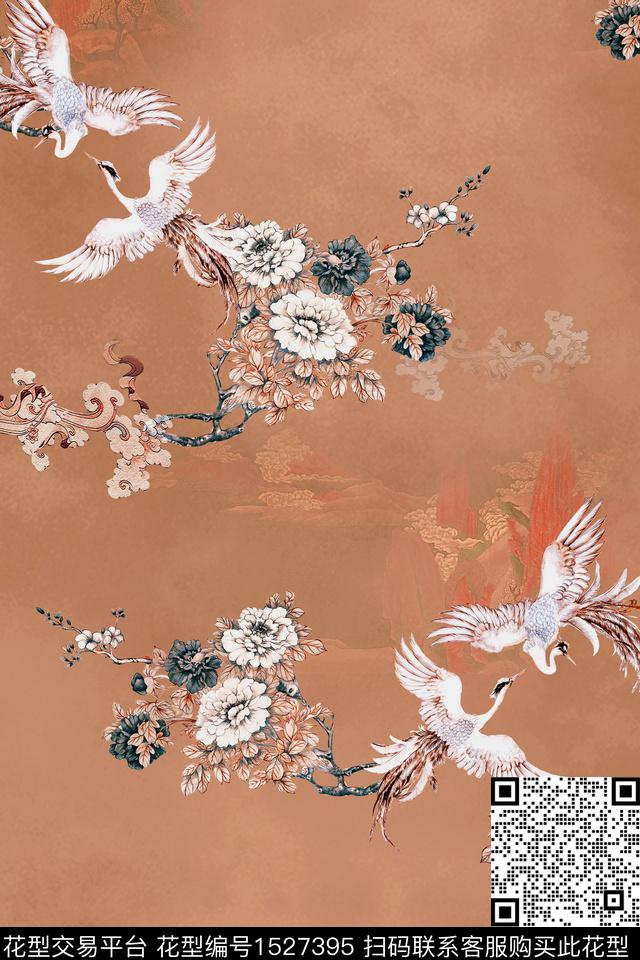 香云纱中国风复古旗袍花数码印花华亿平台下载（图片编号: 1527395） - 瓦栏（Walan）