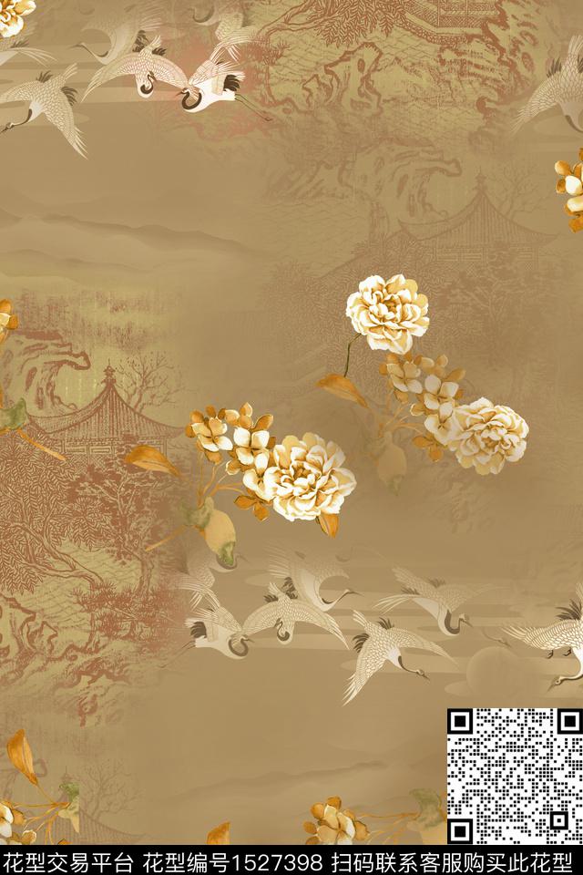 香云纱中国风朦胧底纹数码印花华亿平台下载（图片编号: 1527398） - 瓦栏（Walan）