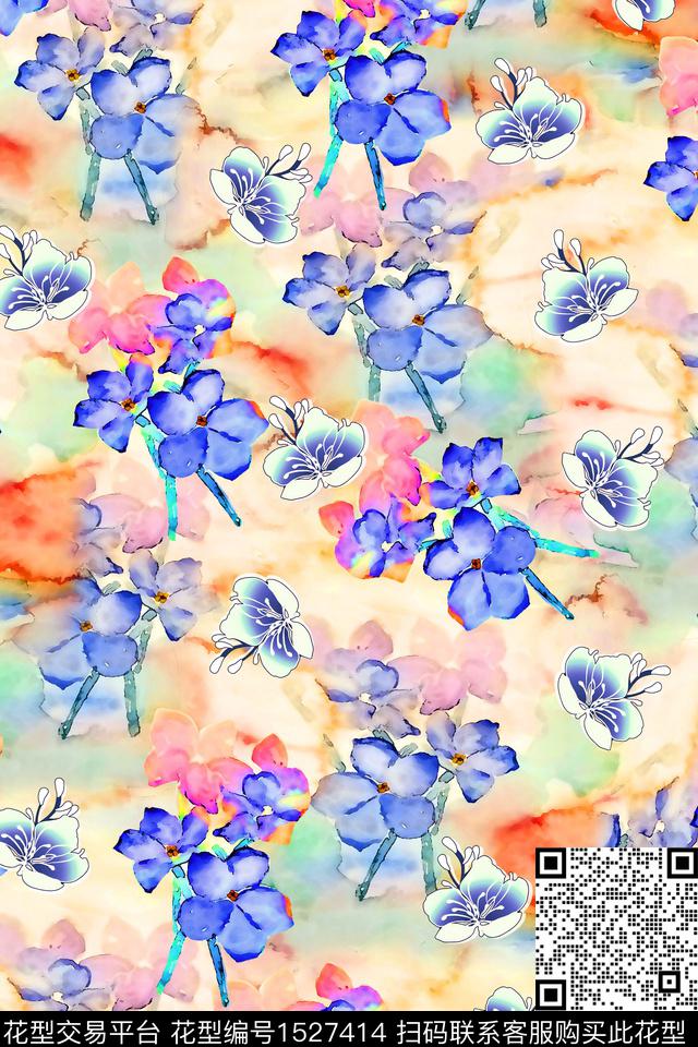 水彩花卉满版散花数码华亿平台数码印花华亿平台下载（图片编号: 1527414） - 瓦栏（Walan）